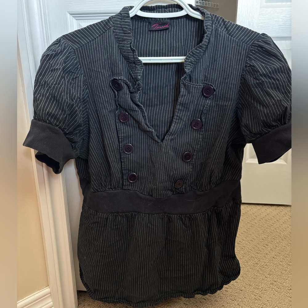 Torrid Black and White Pinstripe Blouse